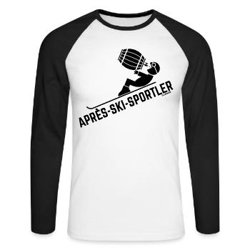Après-Ski-Sportler (Apres Ski, Bierfass, Bier) - Unisex Baseballshirt langarm - Weiß/Schwarz - Vorne - Nik (191cm)