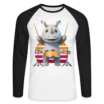 Rhinocéros jouant du tambour - T-shirt baseball manches longues Homme - blanc/noir - Devant - Nik (191cm)
