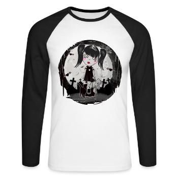 Gothic Emo Girl Geschenk Halloween - Unisex Baseballshirt langarm - Weiß/Schwarz - Vorne - Nik (191cm)