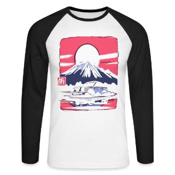 Japanische Rote Sonne: Berg Auto-Rennfahrer - Unisex Baseballshirt langarm - Weiß/Schwarz - Vorne - Nik (191cm)