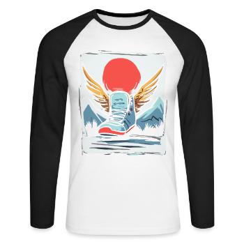 Baskets japonaises Red Sun avec ailes - T-shirt baseball manches longues Homme - blanc/noir - Devant - Nik (191cm)