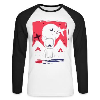 Japan's rote Sonne: Ein seltsamer Spielzeug-Bär - Unisex Baseballshirt langarm - Weiß/Schwarz - Vorne - Nik (191cm)