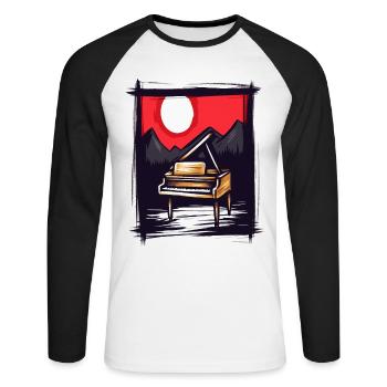Japanische Rote Sonne: Natur-Klavier - Unisex Baseballshirt langarm - Weiß/Schwarz - Vorne - Nik (191cm)