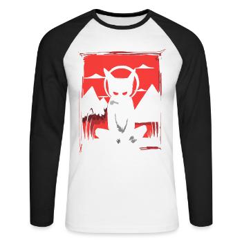 Japan's Red Sun: The Yoga Cat - Unisex Long Sleeve Baseball T-Shirt - white/black - Front - Nik (191cm)