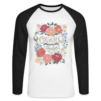 Guard Your Heart - Unisex Baseballshirt langarm - Weiß/Schwarz - Vorne - Nik (191cm)