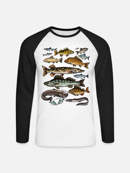 T-Shirt für Angler.Fishing Geschenkidee - Unisex Baseballshirt langarm - Weiß/Schwarz