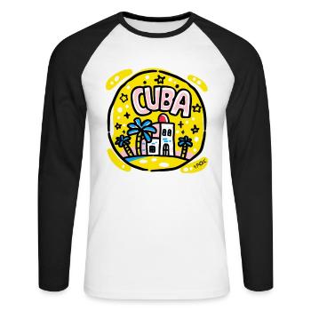 Niedliches Kuba - Unisex Baseballshirt langarm - Weiß/Schwarz - Vorne - Nik (191cm)