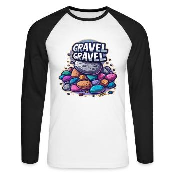 Gravel oder Schotter - Unisex Baseballshirt langarm - Weiß/Schwarz - Vorne - Nik (191cm)