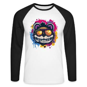 What a crazy cool bear - Unisex Long Sleeve Baseball T-Shirt - white/black - Front - Nik (191cm)