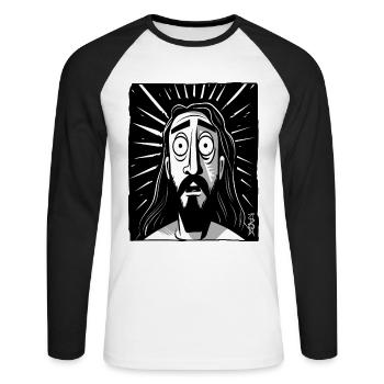 Cartoon Jesus Man - Unisex Long Sleeve Baseball T-Shirt - white/black - Front - Nik (191cm)
