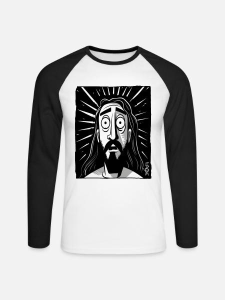 Cartoon Jesus Man - Unisex Long Sleeve Baseball T-Shirt - white/black