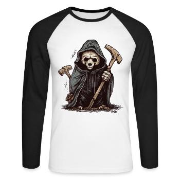 The Wanderer Bear is a Grim Reaper - Unisex Long Sleeve Baseball T-Shirt - white/black - Front - Nik (191cm)