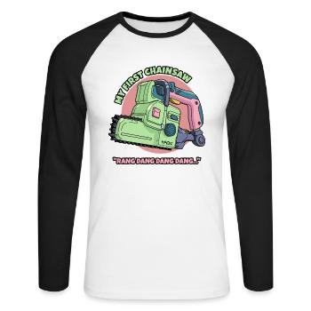 My first chainsaw - Unisex Long Sleeve Baseball T-Shirt - white/black - Front - Nik (191cm)