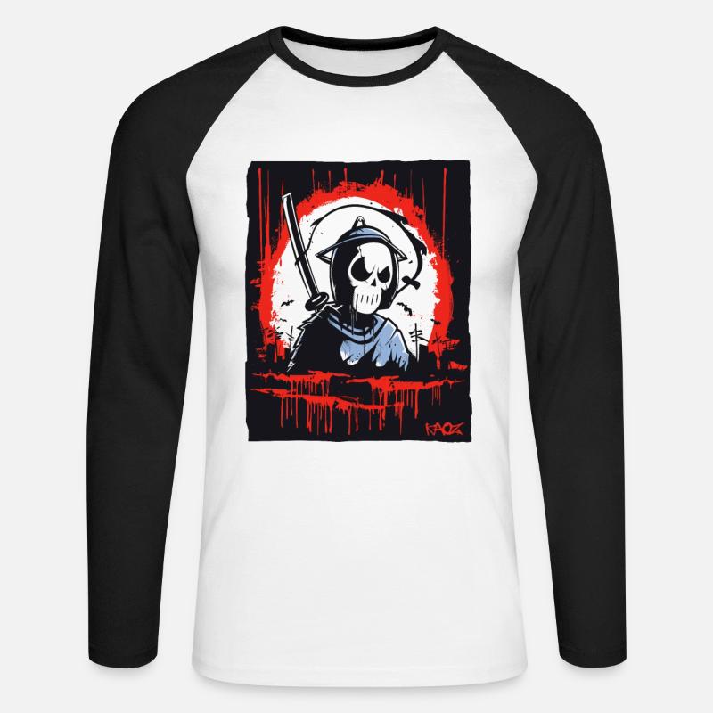 Sensenmann Totenkopf Samurai - Unisex Baseballshirt langarm - Weiß/Schwarz