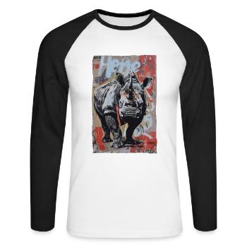 Street Art: Graffiti Rhino Nashorn - Unisex Long Sleeve Baseball T-Shirt - white/black - Front - Nik (191cm)