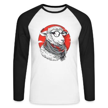 Das schlaue Schaf - Unisex Baseballshirt langarm - Weiß/Schwarz - Vorne - Nik (191cm)