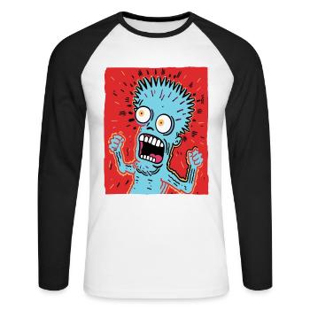 Cartoonkunst eines verrückten Typen - Unisex Baseballshirt langarm - Weiß/Schwarz - Vorne - Nik (191cm)