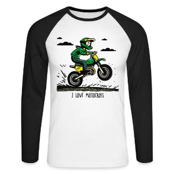 Ich liebe Motocross - Unisex Baseballshirt langarm - Weiß/Schwarz - Vorne - Nik (191cm)