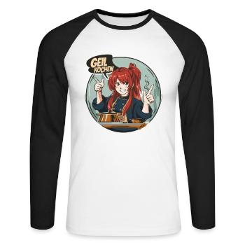 Delicious horny cooking with the anime chef - Unisex Long Sleeve Baseball T-Shirt - white/black - Front - Nik (191cm)