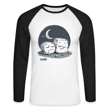 Cute Sleepy Tofu and the Moon - Unisex Long Sleeve Baseball T-Shirt - white/black - Front - Nik (191cm)