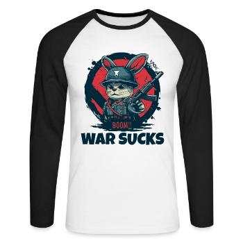 Rabbit Soldier Warning, War Is Crap - Unisex Long Sleeve Baseball T-Shirt - white/black - Front - Nik (191cm)