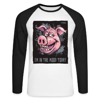 in the mood today, seductive pig - Unisex Long Sleeve Baseball T-Shirt - white/black - Front - Nik (191cm)