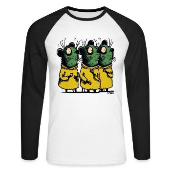 Three Cool Cartoon Rats Shocked And Confused - Unisex Long Sleeve Baseball T-Shirt - white/black - Front - Nik (191cm)