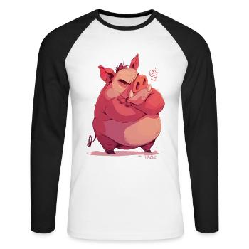 Angry and offended pig - Unisex Long Sleeve Baseball T-Shirt - white/black - Front - Nik (191cm)