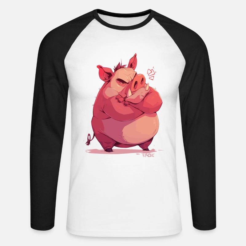 Verärgertes und beleidigtes Schwein - Unisex Baseballshirt langarm - Weiß/Schwarz