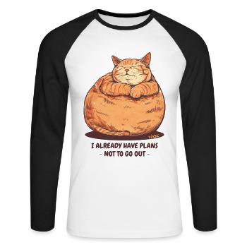 A very chubby, fat cat with a plan - Unisex Long Sleeve Baseball T-Shirt - white/black - Front - Nik (191cm)