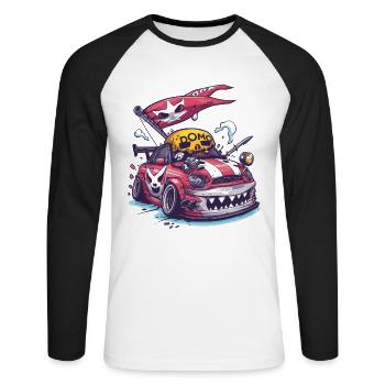 Dessin animé robuste JDM Pirate Street Racer - T-shirt baseball manches longues Homme - blanc/noir - Devant - Nik (191cm)