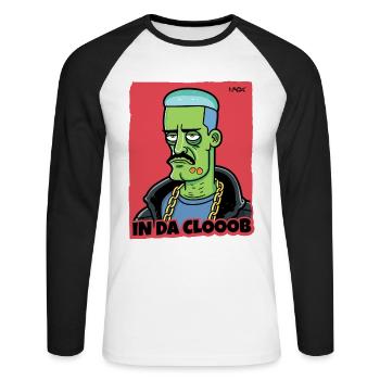 Witziger cooler Gang-Typ Cartoon im Club - Unisex Baseballshirt langarm - Weiß/Schwarz - Vorne - Nik (191cm)