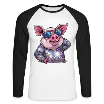 Cochon de danse disco scintillante Diva - T-shirt baseball manches longues Homme - blanc/noir - Devant - Nik (191cm)