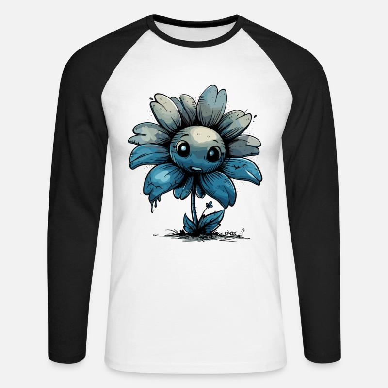Eine dunkelblaue Comic Blume - Unisex Baseballshirt langarm - Weiß/Schwarz