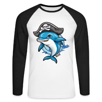 Pirate dauphin de dessin animé - T-shirt baseball manches longues Homme - blanc/noir - Devant - Nik (191cm)