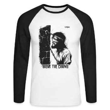 Homme souffrant, brise les chaînes - T-shirt baseball manches longues Homme - blanc/noir - Devant - Nik (191cm)