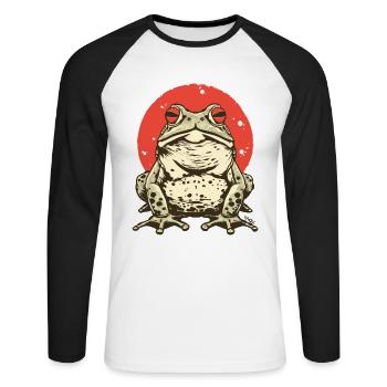 Eine große, dicke japanische Frosch-Kröte - Unisex Baseballshirt langarm - Weiß/Schwarz - Vorne - Nik (191cm)