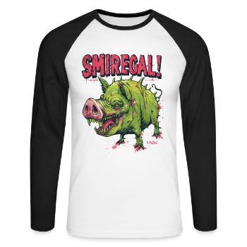 Lustiges Zombie-Schwein: Ist mir egal - Unisex Baseballshirt langarm - Weiß/Schwarz - Vorne - Nik (191cm)