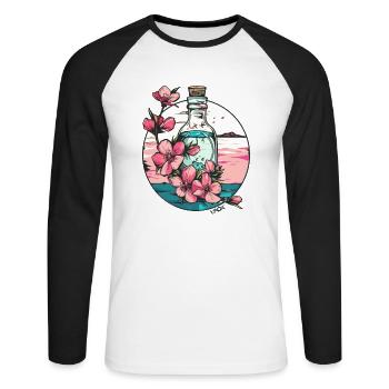 Pink Flowers: Beautiful Nature in a Bottle - Unisex Long Sleeve Baseball T-Shirt - white/black - Front - Nik (191cm)