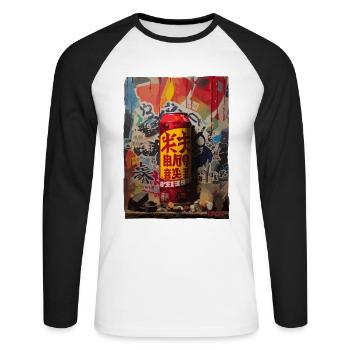 Street Art japonais : canette de soda - T-shirt baseball manches longues Homme - blanc/noir - Devant - Nik (191cm)