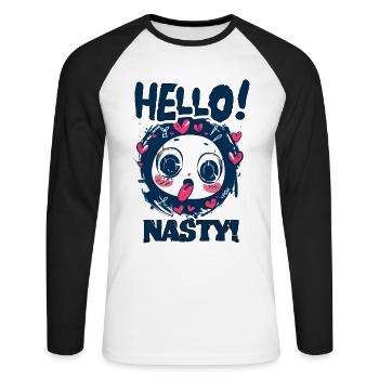 Hello, bunny is funny and cheeky - Unisex Long Sleeve Baseball T-Shirt - white/black - Front - Nik (191cm)