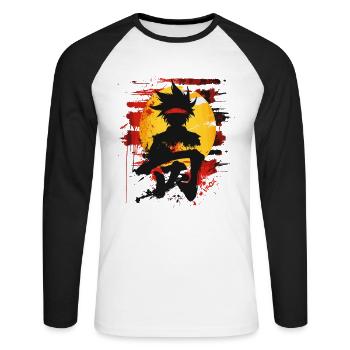Martial Arts Japanese Abstract Anime - Unisex Long Sleeve Baseball T-Shirt - white/black - Front - Nik (191cm)
