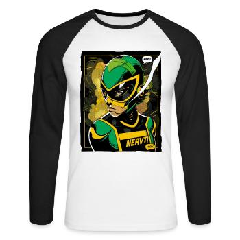 Super employé : héros du travail, le travail craint ! - T-shirt baseball manches longues Homme - blanc/noir - Devant - Nik (191cm)