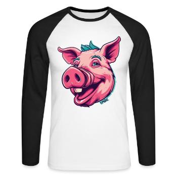 Super happy punk pig - Unisex Long Sleeve Baseball T-Shirt - white/black - Front - Nik (191cm)