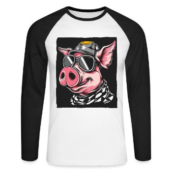 Checkered Flag Racing Fan Pig - Unisex Long Sleeve Baseball T-Shirt - white/black - Front - Nik (191cm)