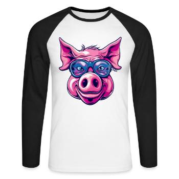 Un cochon porte de drôles de lunettes - T-shirt baseball manches longues Homme - blanc/noir - Devant - Nik (191cm)