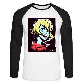 Fille d’anime cool et heureuse - T-shirt baseball manches longues Homme - blanc/noir - Devant - Nik (191cm)