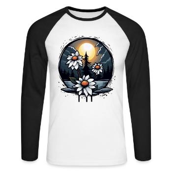 Nuit d’horreur : Fleurs et lune brillante - T-shirt baseball manches longues Homme - blanc/noir - Devant - Nik (191cm)
