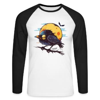 Müder kleiner süßer Vogel und ein Vollmond - Unisex Baseballshirt langarm - Weiß/Schwarz - Vorne - Nik (191cm)