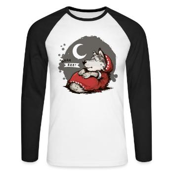 Schlafender großer böser Wolf: Oma Mond und Sterne - Unisex Baseballshirt langarm - Weiß/Schwarz - Vorne - Nik (191cm)